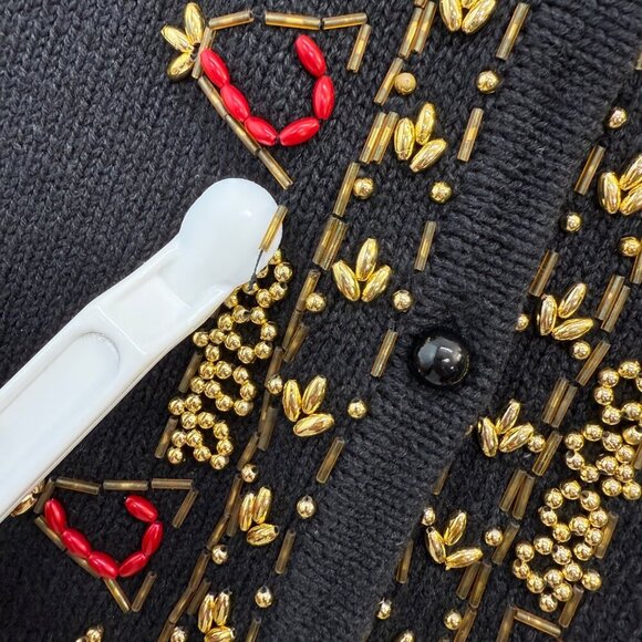 VTG Beaded Sweater Vest Christmas Holiday Teachercore Grandma Womens Black S* - Picture 15 of 15